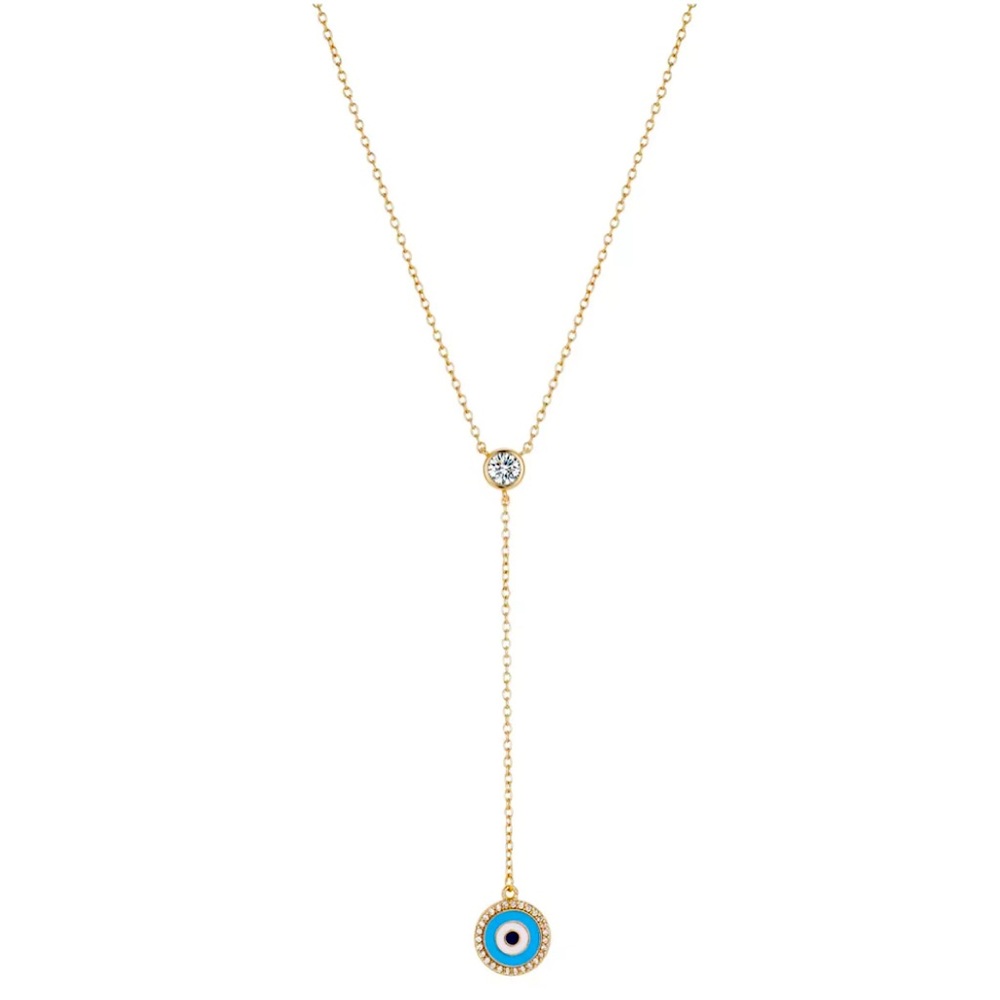 Gold Flash Plated Crystal Evil Eye Lariat Necklace - Picture 3 of 3